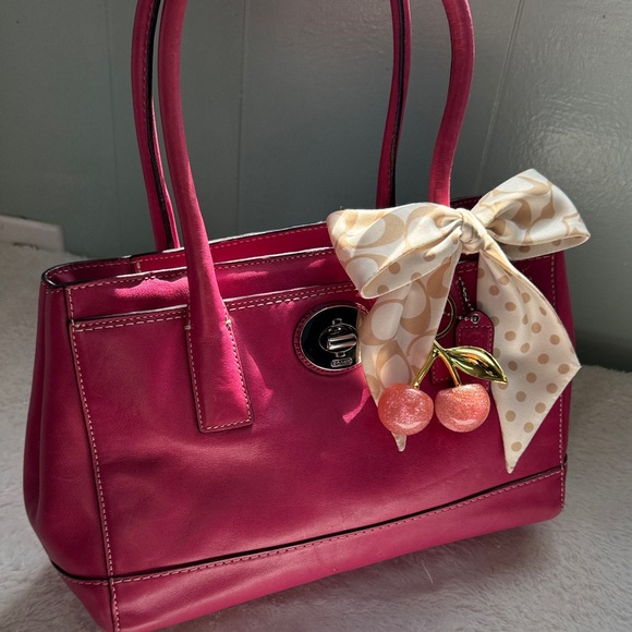 Coach Handbags - Coach Hot pink vintage Shoulder Bag with Cherry Charm and Bow